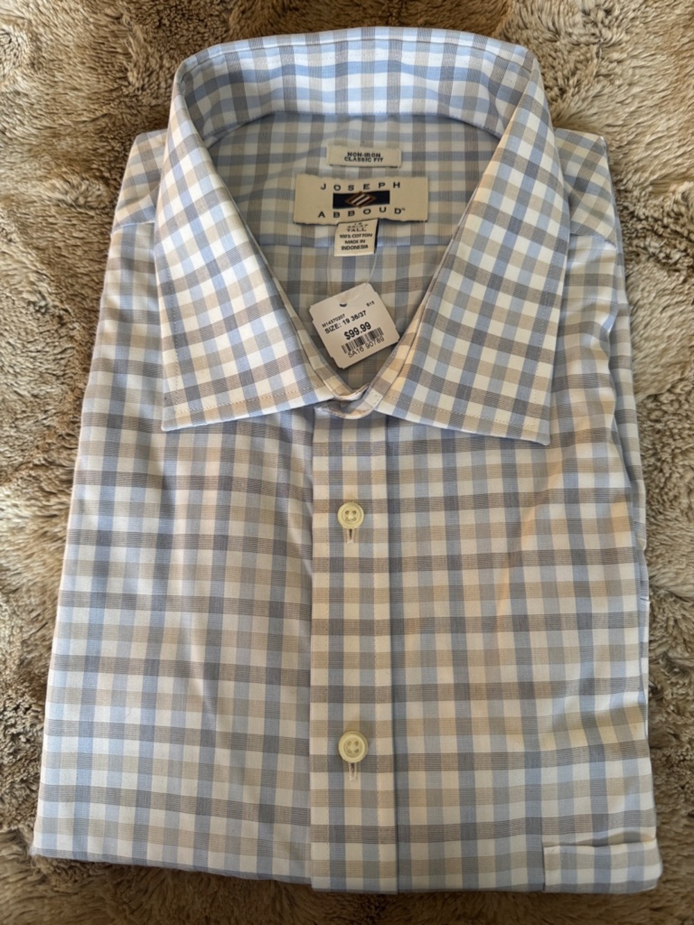 Joseph Abboud Non-Iron Dress Shirt Blue Plaid Classic Fit 19 36/37 Tall NWT - Picture 5 of 5